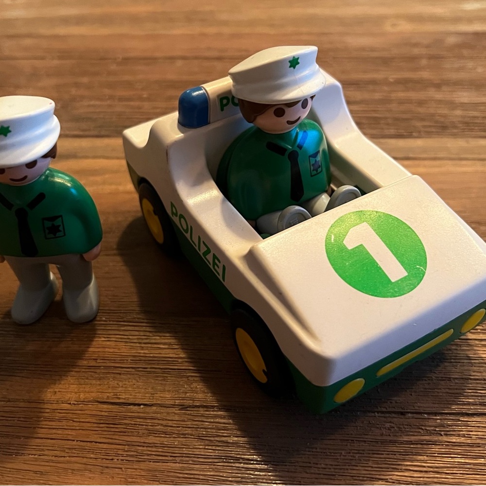 Playmobil German Polizei police car and two German Policemen